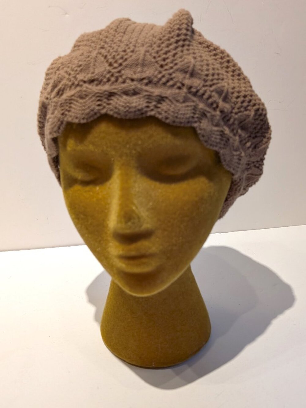 Cotton Country tan knitted lacey cap